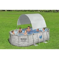 Auvent Pour Piscine Tubulaire Bestway Largeur 2,10 à 3,40 M -Bestway Magasin auvent ovale bestway ambiance